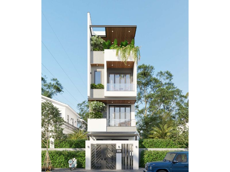 Nhà 4 tầng mặt tiền 7m thiết kế tầng tum tận dụng làm phòng thờ và sân thượng 