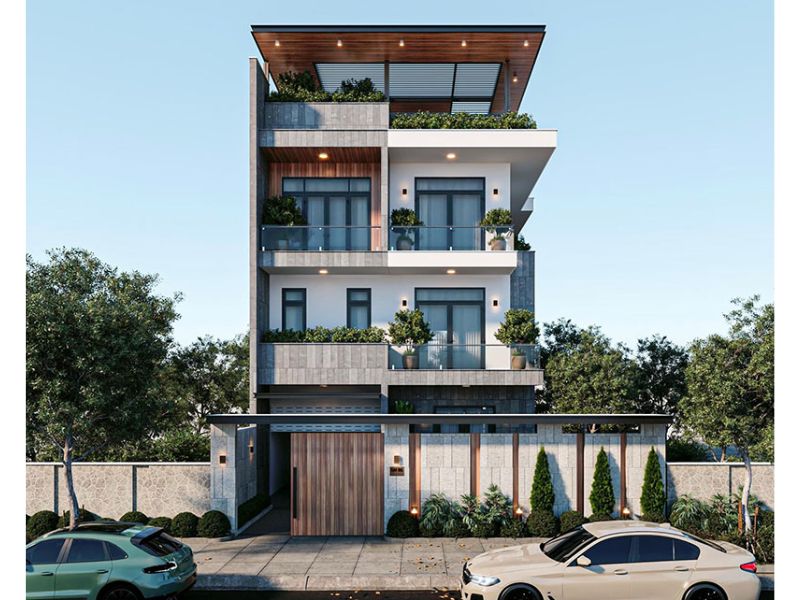 Nhà 4 tầng sử dụng hệ thống cửa kính tối ưu ánh sáng tự nhiên 