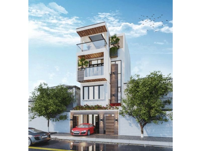 Mẫu nhà 4 tầng hiện đại có gara để xe tiện lợi 