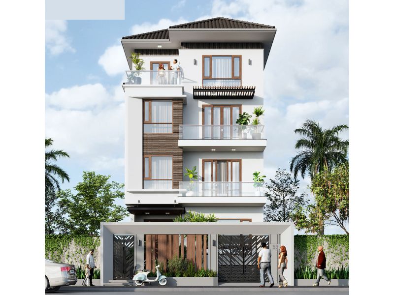Ý tưởng thiết kế mẫu nhà 4 tầng mặt tiền 7m mái Nhật thanh thoát 