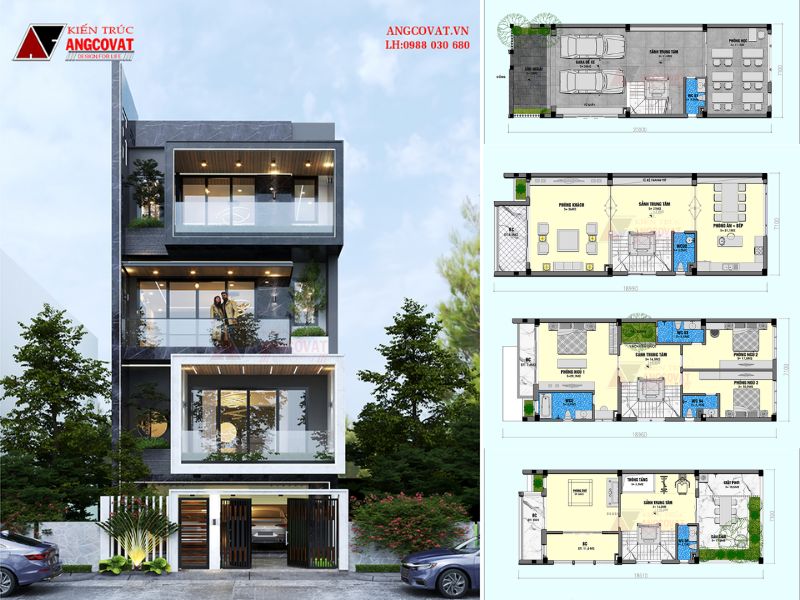 Bản vẽ thiết kế nhà 4 tầng mặt tiền 7m vừa ở vừa kinh doanh 