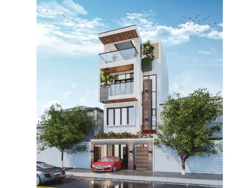 Thiết kế nhà 4 tầng sử dụng hệ thống cửa kính tối ưu ánh sáng và thông gió 