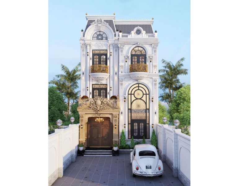 Xây biệt thự tân cổ thanh lịch 3 tầng 1 tum sử dụng hệ mái Mansard cao ráo, bề thế 