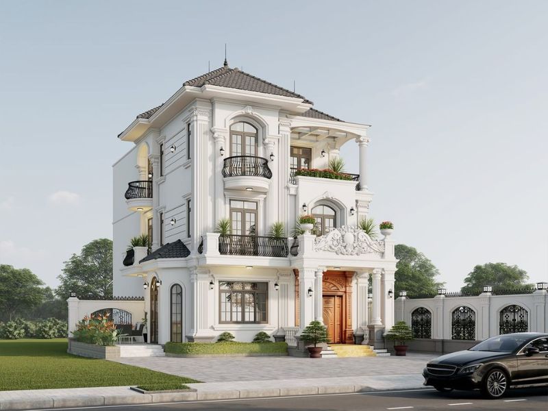 Biệt thự tân cổ sử dụng gam màu trắng chủ đạo tôn lên nét đẹp quý phái, thanh lịch 