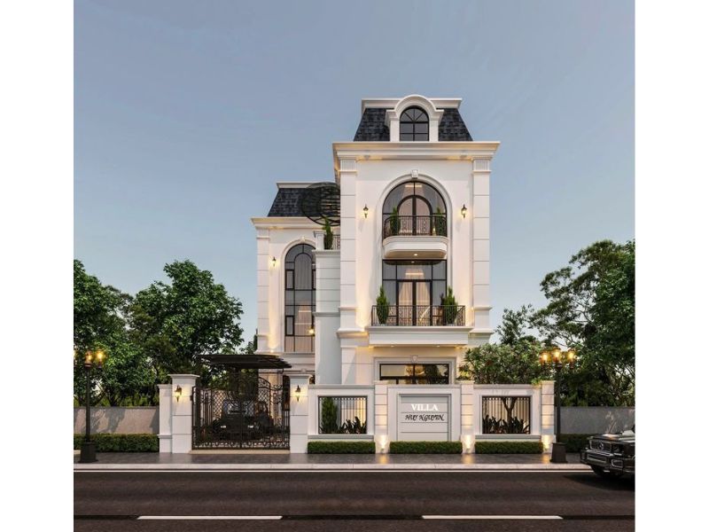 Mẫu biệt thự tân cổ hình chữ L ấn tượng có chỗ để xe ô tô tiện lợi 