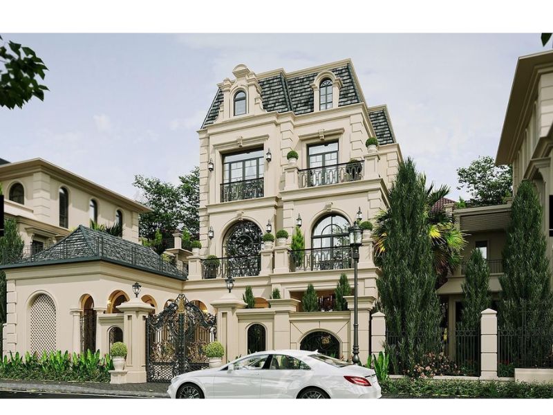 Biệt thự tân cổ điển sử dụng hệ cửa kính giúp tối ưu ánh sáng và thông gió tự nhiên 