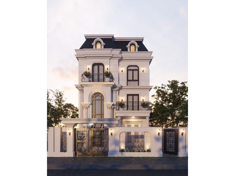 Mẫu biệt thự tân cổ điển 3 tầng 1 tum 120m2 mái mansard sang trọng 