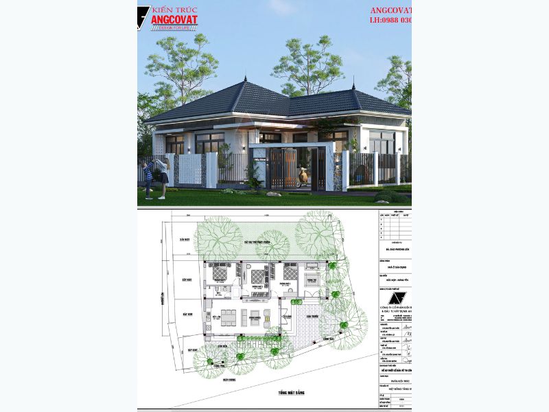 Nhà cấp 4 8x14m mái nhật 3 ngủ