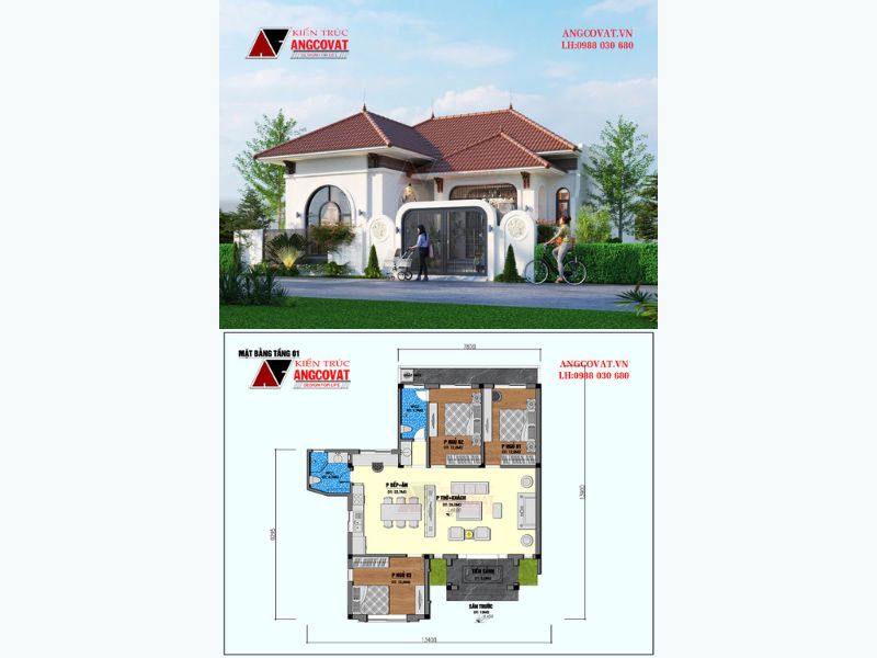 Biệt thự 1 tầng 120m2 3 ngủ