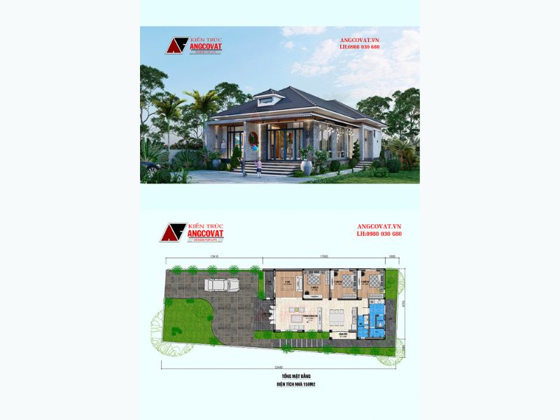 Thiết kế mẫu nhà 1 tầng mái nhật 150m2