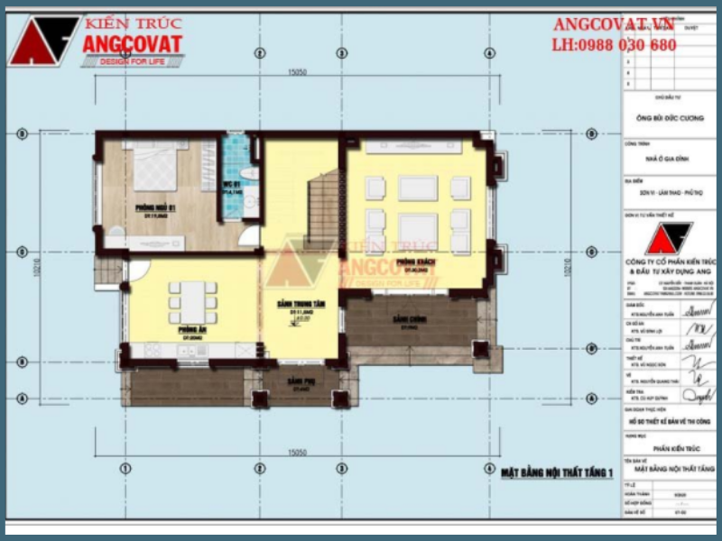           Mặt bằng tầng 1: mẫu bản vẽ biệt thự liền kề 2 tầng mái thái 4 phòng ngủ 130m2