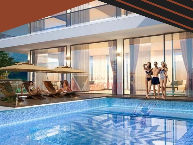 Bể bơi mẫu nhà villa 2 tầng đẹp có bể bơi và tầng hầm