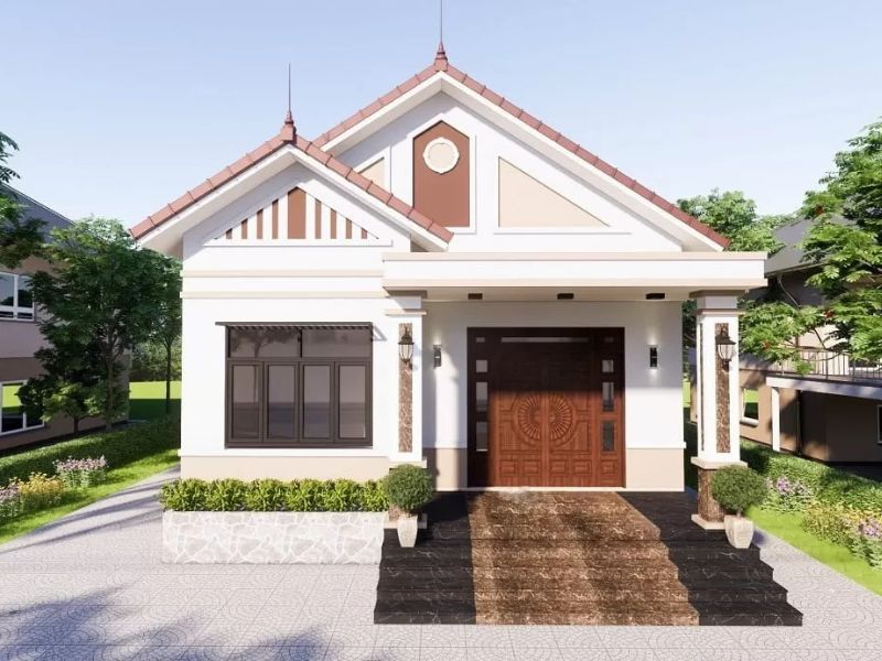 Nhà vườn cấp 4 có hệ mái thái màu lạ mắt