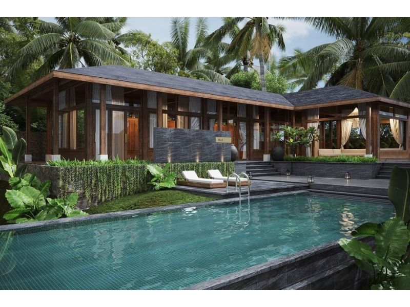 Nhà mái nhật 1 tầng có bể bơi giống khu nghỉ dưỡng