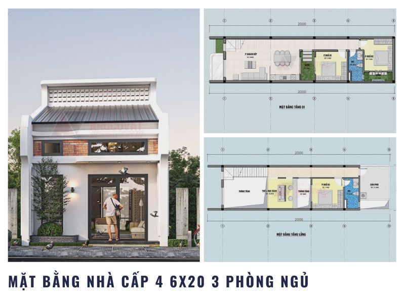 Bố trí mặt bằng nhà cấp 4 6x20 3 phòng ngủ khoa học và tiện nghi