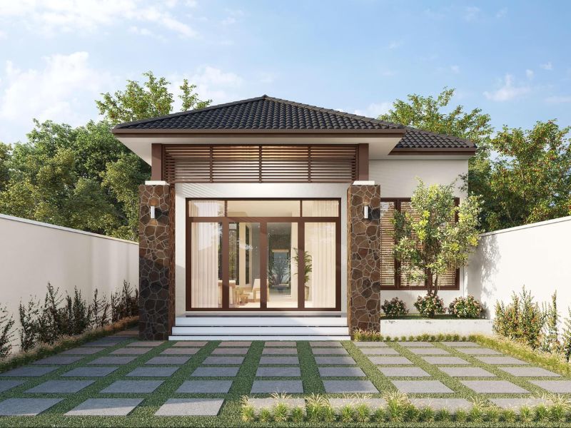 Mặt tiền nhà cấp 4 6x20 sử dụng vật liệu cao cấp, hiện đại 