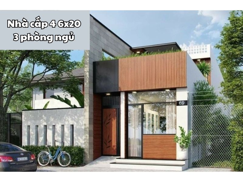 Thiết kế nhà cấp 4 ngang 6m dài 20m 3 phòng ngủ có gác lửng 