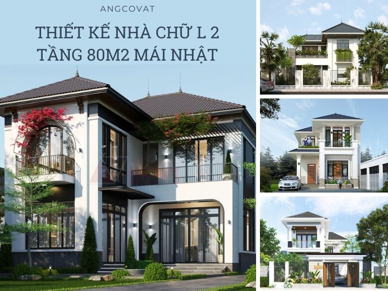 Thiết kế nhà chữ L 2 tầng 80m2 mái Nhật đẹp tối ưu không gian sống tiện nghi