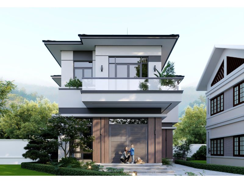 Thiết kế nhà chữ L 2 tầng 80m2 hiện đại chuẩn công năng 