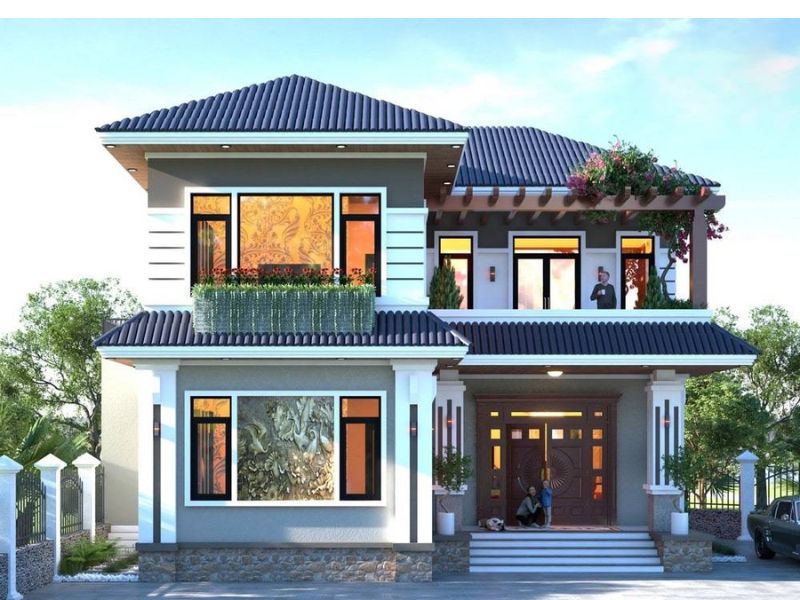 Mẫu nhà 2 tầng chữ L đẹp phổ biến ở quê