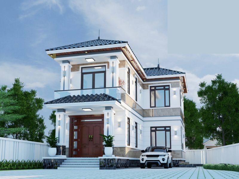 Sắc trắng chủ đạo tô điểm thêm nét đẹp thanh lịch cho ngôi nhà 2 tầng chữ L 80m2