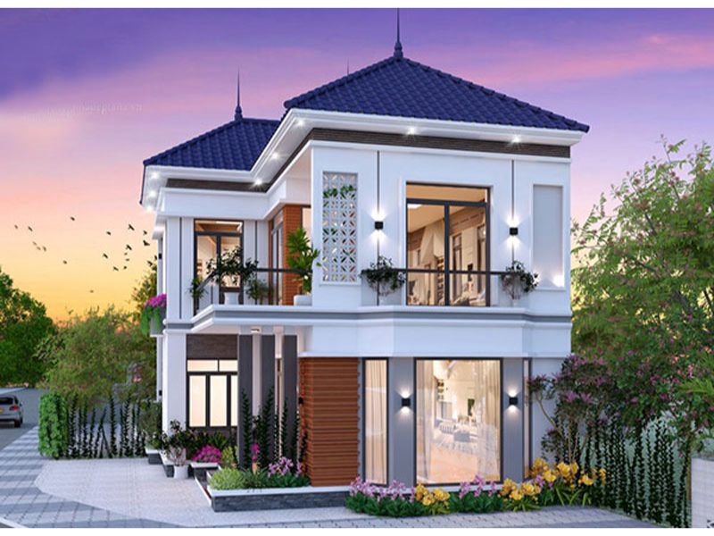 Vẻ đẹp lung linh của ngôi nhà chữ L 2 tầng 80m2 mái Nhật khi màn đêm buông xuống 