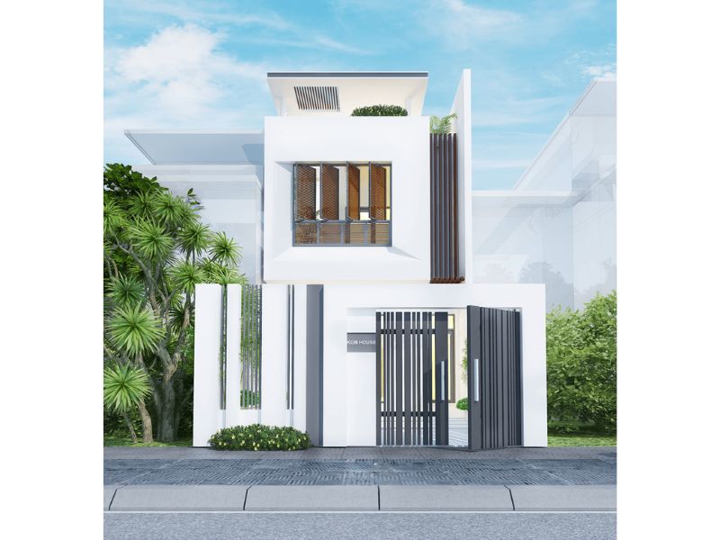 Công trình nhà 2 tầng gam màu trắng