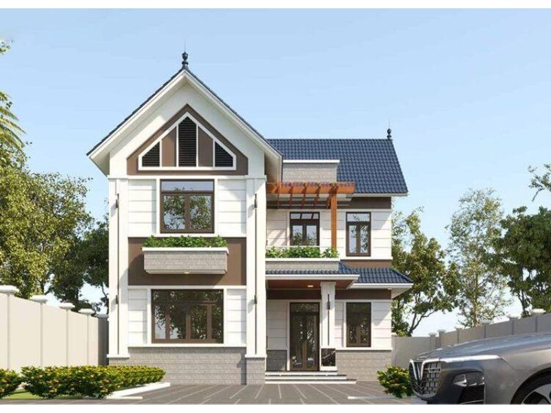 Nhà chữ L 2 tầng mái thái xanh