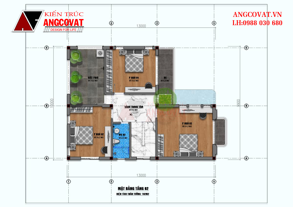 mặt bằng tầng 2 biệt thự trên đất mặt tiền rộng 10m