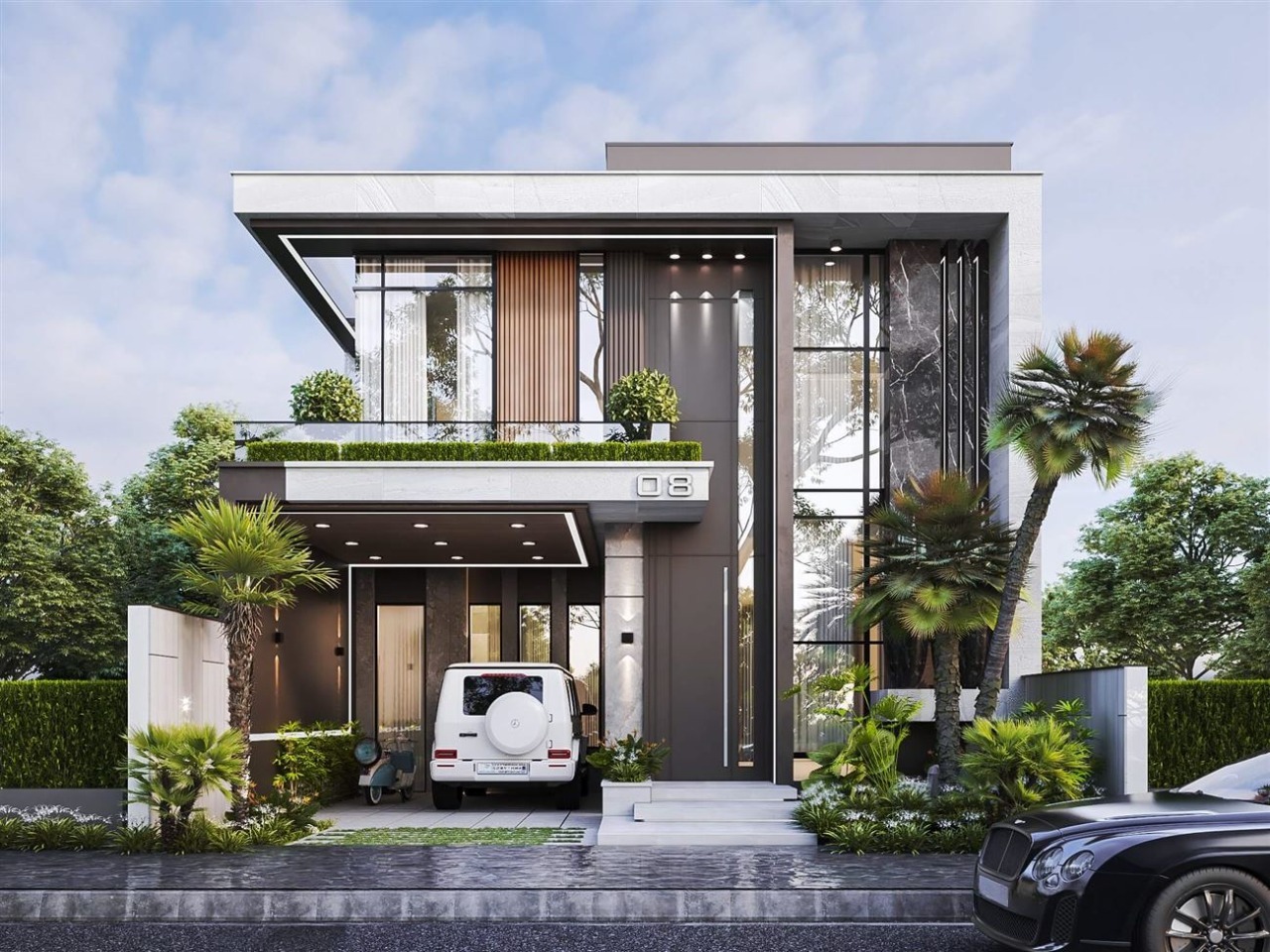 thiết kế biệt thự 2 tầng trên đất mặt tiền rộng 10m