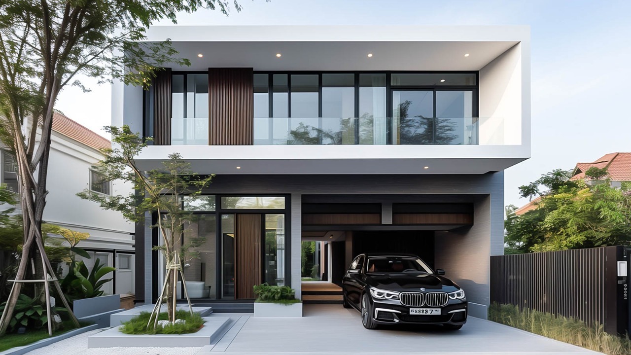 thiết kế biệt thự 2 tầng mái bằng hiện đại trên đất mặt tiền 10m