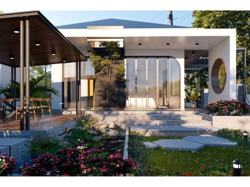 Tham khảo thiết kế nhà cấp 4 kết hợp kinh doanh với cảnh quan gần gũi thiên nhiên