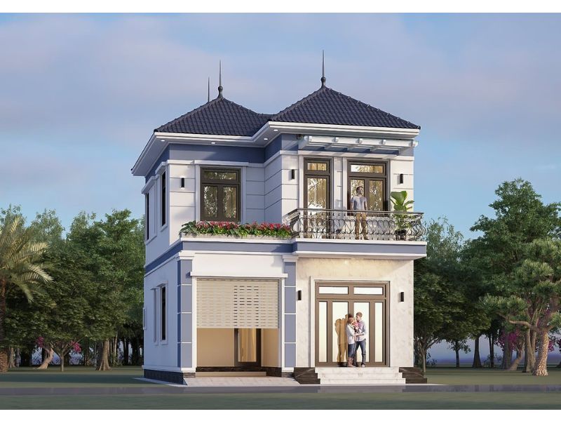 Thiết kế nhà 2 tầng mái Nhật 8x12 có gara để xe tiện lợi