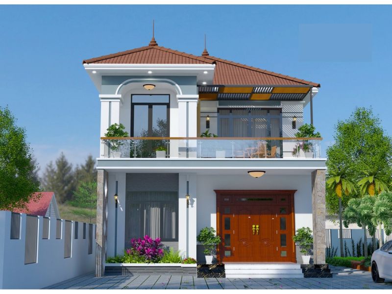 Mẫu nhà 2 tầng mái Nhật 8x12 hiện đại