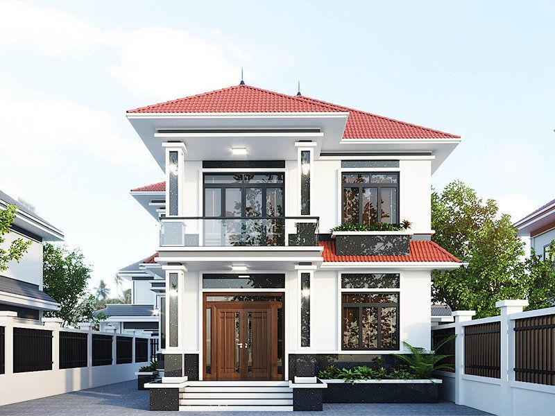 Mẫu nhà 2 tầng 8x12 mái Nhật đỏ khơi gợi vẻ đẹp giản dị, truyền thống