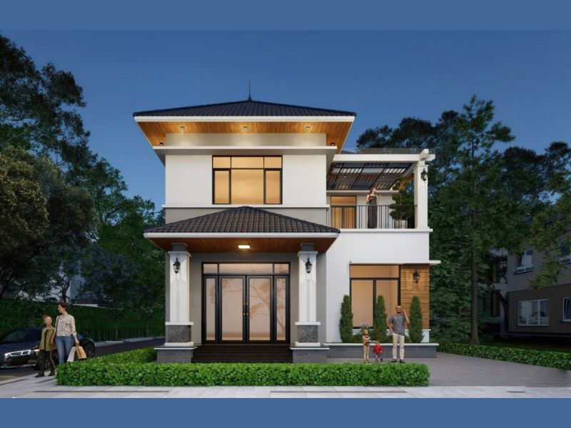 Thiết kế nhà 2 tầng mái Nhật mặt tiền 8m chiều sâu 12m đơn giản nhưng tinh tế