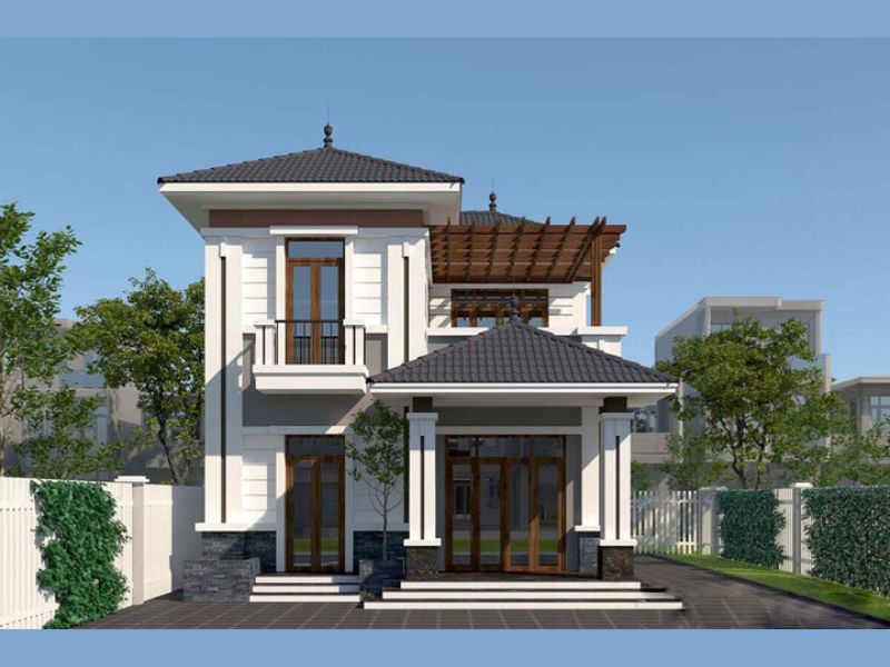 Ngây ngất với vẻ đẹp sang trọng của mẫu nhà 2 tầng mái Nhật 8x12