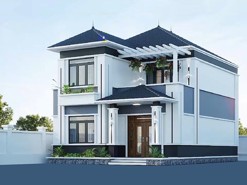 Thiết kế nhà 2 tầng 8x12 mái Nhật vừa đẹp vừa tiện nghi