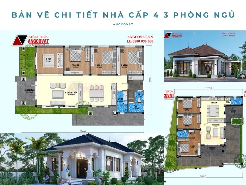 Giới thiệu bản vẽ chi tiết nhà cấp 4 3 phòng ngủ đẹp, tiện nghi