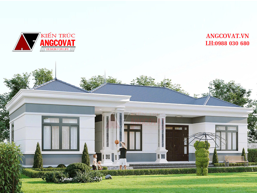 Bản vẽ chi tiết nhà cấp 4 3 phòng ngủ 1 phòng thờ mái Nhật 