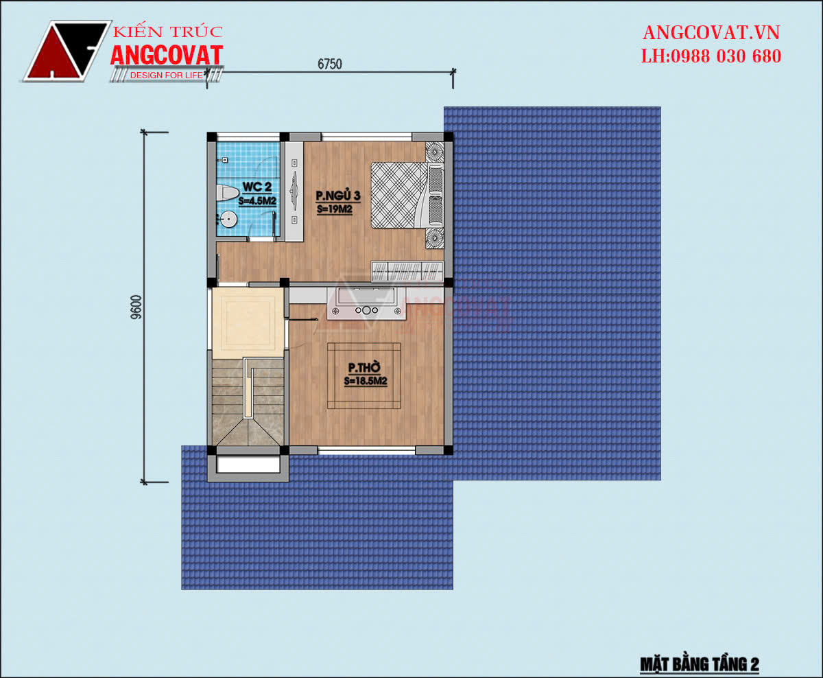 Công năng tầng tum nhà cấp 4 100m2 bố trí phòng ngủ và phòng thờ 