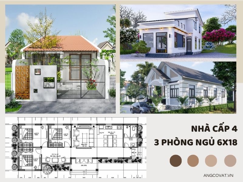 Tổng hợp các mẫu nhà cấp 4 3 phòng ngủ 6x18 đẹp 