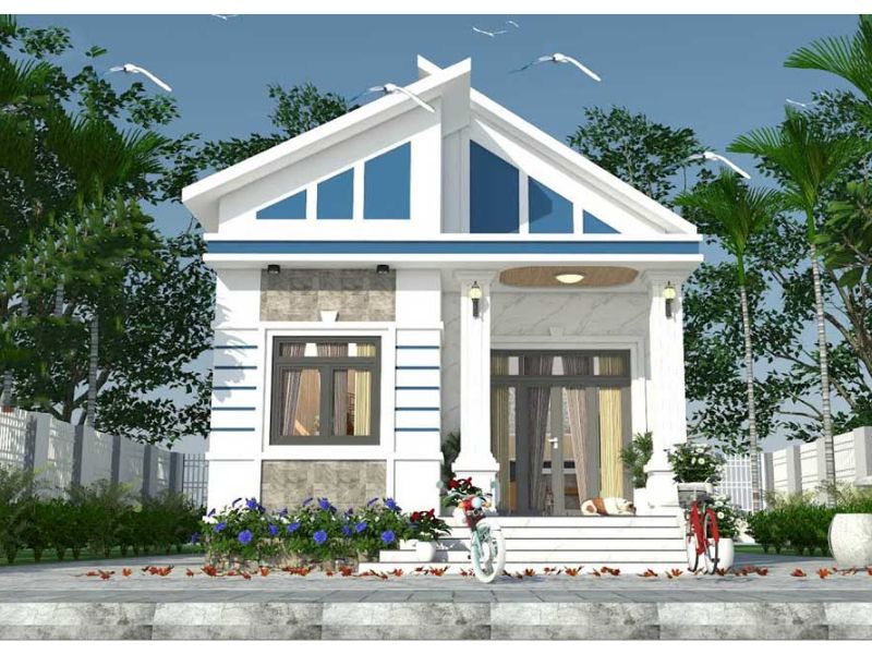 Nhà cấp 4 mái lệch mặt tiền 6m thiết kế theo phong cách tân cổ điển nhẹ nhàng và thanh lịch 