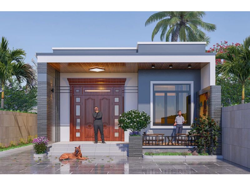 Mặt tiền nhà cấp 4 3 phòng ngủ 6x18 ốp đá vừa sang trọng lại sạch sẽ, dễ dàng vệ sinh 