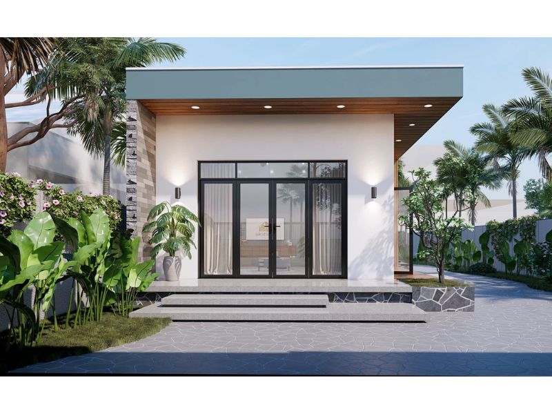 Nhà cấp 4 sử dụng cửa kính vừa tăng tính hiện đại lại giúp tối ưu ánh sáng và thông gió tự nhiên 