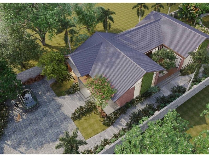 Quy mô thiết kế nhà vườn cấp 4 mái Nhật đẹp rộng lớn tạo điều kiện cho việc bố trí sân vườn được hiệu quả