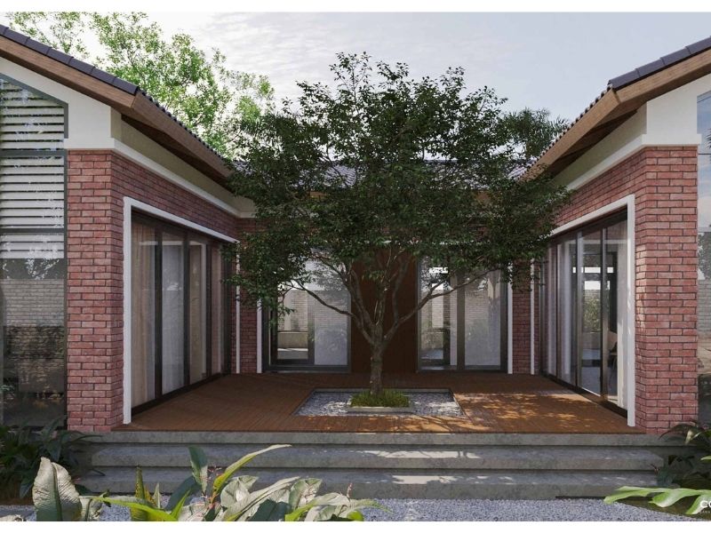 Mẫu nhà vườn lồng ghép các yếu tố cảnh quan thiên nhiên và kiến trúc đơn giản, hiện đại