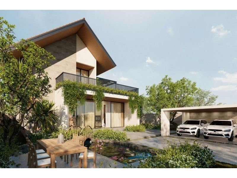 Thiết kế nhà vườn 2 tầng kết hợp gara để xe tiện lợi