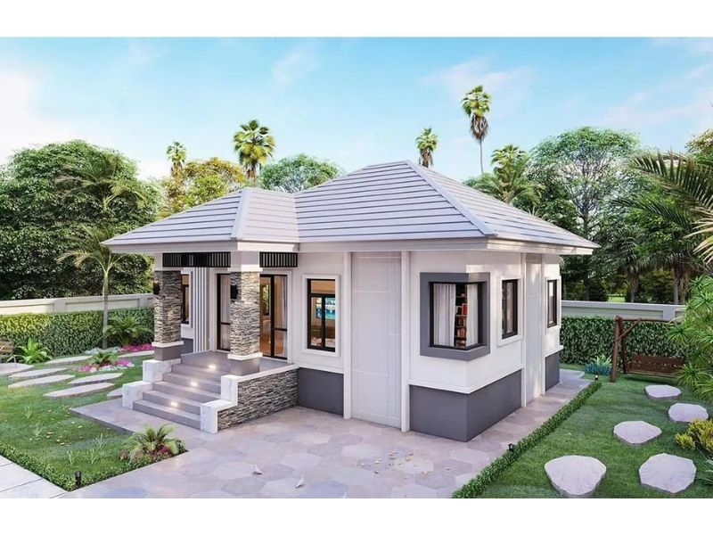 Sự hài hòa về màu sắc, thiết kế và cảnh quan thiên nhiên của mẫu nhà vườn mái Nhật 1 tầng