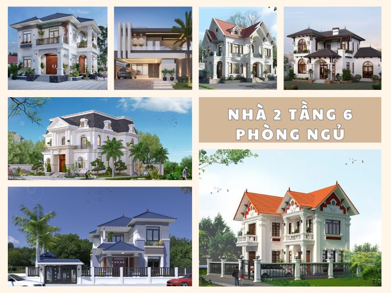 Thiết kế nhà 2 tầng 6 phòng ngủ đẹp và tiện nghi